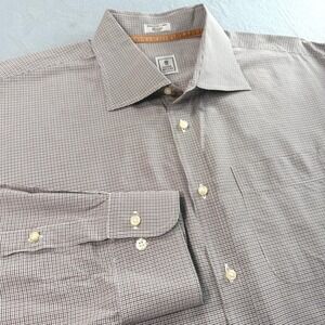 Peter Millar Button Down Men XXL Brown Micro Check Long Sleeve Shirt Office Wear